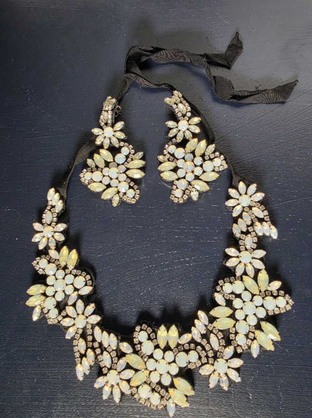 J Crew Crystal Ribbon Bib Necklace & Earrings Set